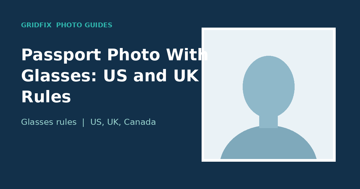 Illustration of a passport photo frame about glasses rules