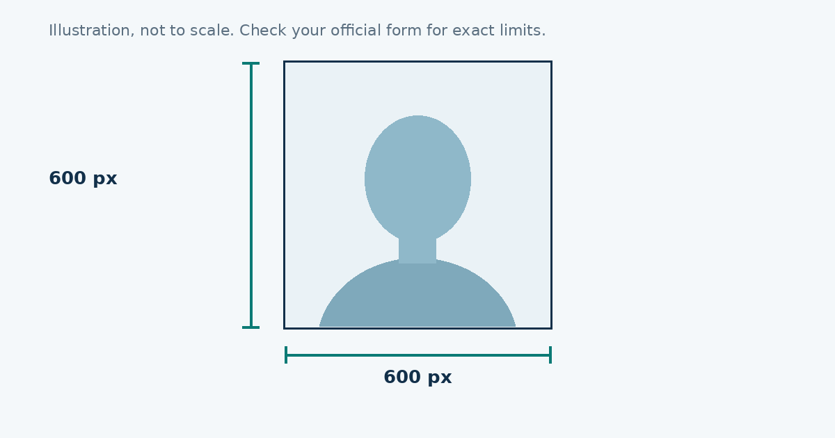 Diagram of a square 600 by 600 pixel visa photo